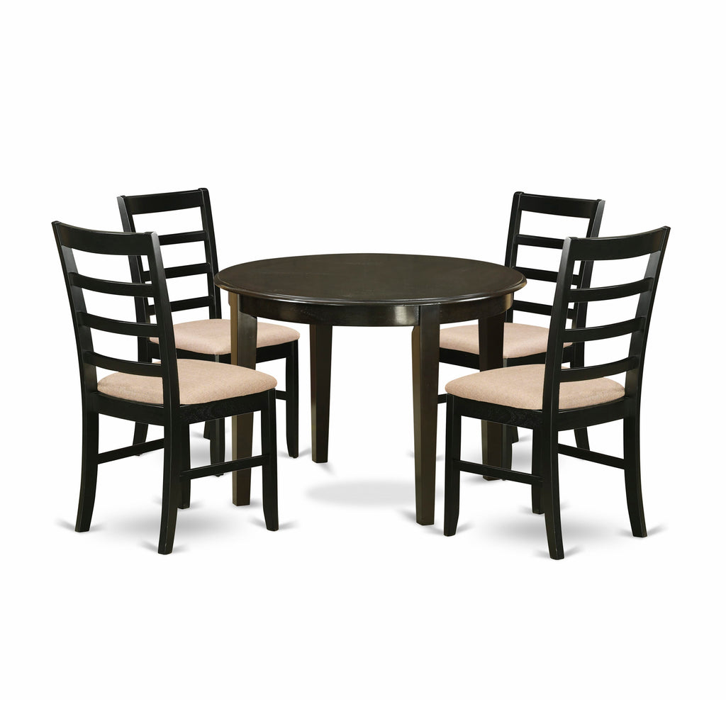 BOPF5-Y5O-4 Contemporary 5-Piece Dining Ensemble Wood Table & Linen Fabric Chairs, 42 Round, Rich Cappuccino Finish