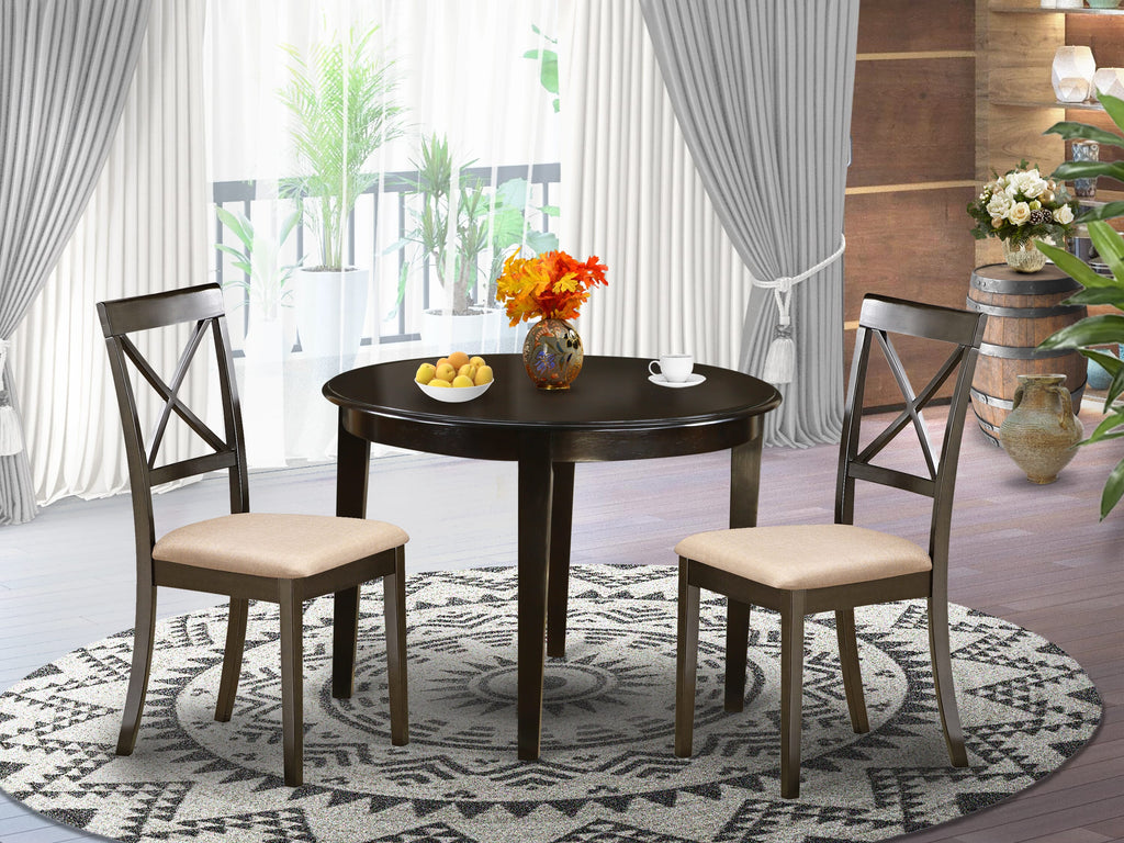 BOST3-NIY-G 3-Piece Kitchen Set Round Dining Table and 2 Upholstered Chairs for Compact Areas, 42x42 in Rich Shade