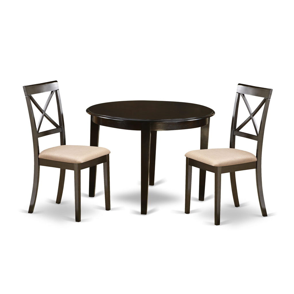 BOST3-NIY-G 3-Piece Kitchen Set Round Dining Table and 2 Upholstered Chairs for Compact Areas, 42x42 in Rich Shade