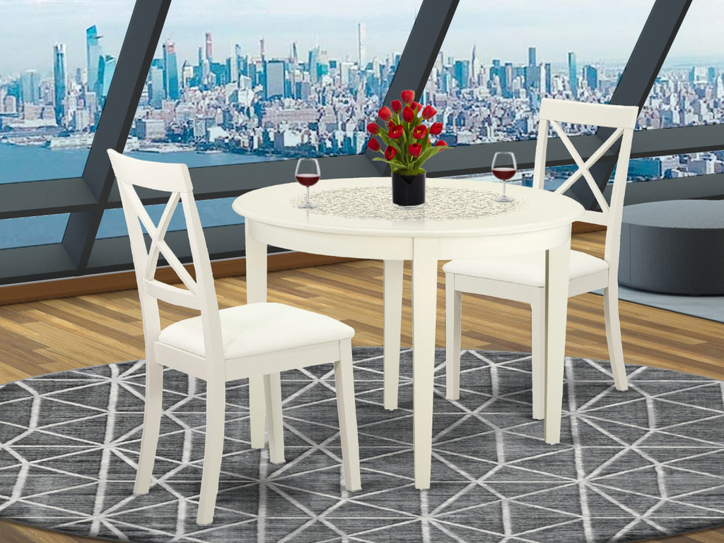 Elegant 3-Piece Dining Ensemble BOST3-S72-NQ with 42 Round Table & Faux Leather Chairs in Light Hue