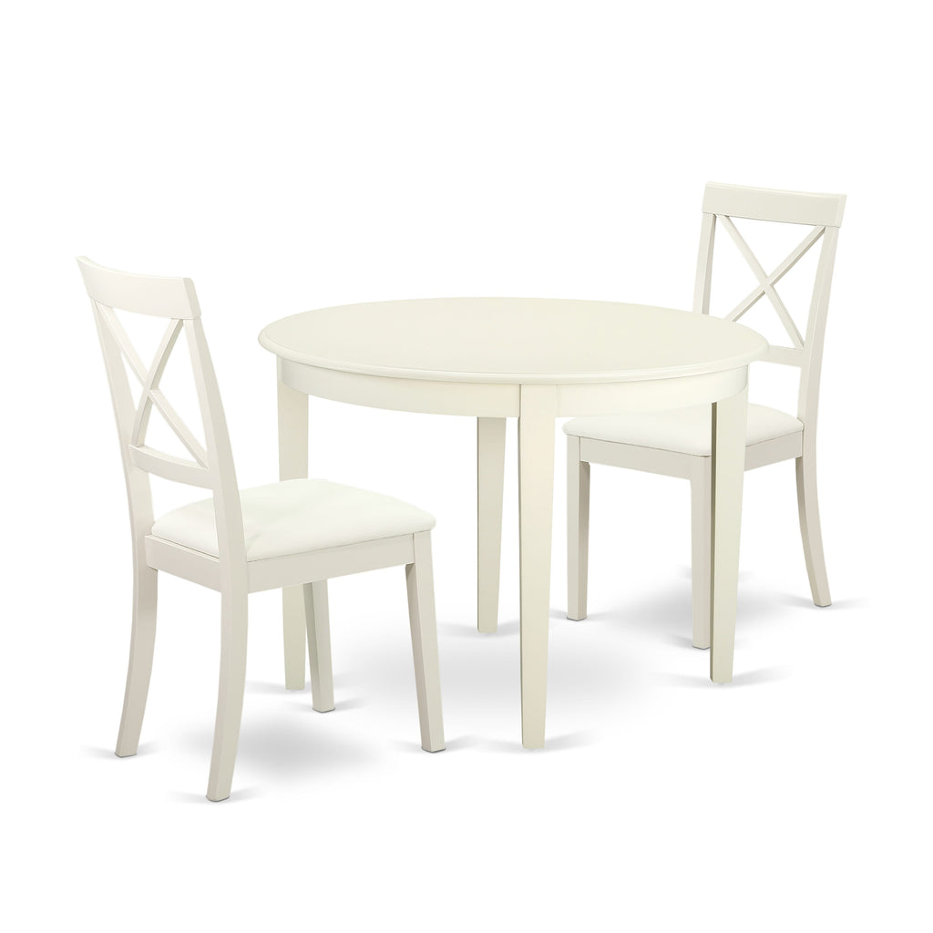 Elegant 3-Piece Dining Ensemble BOST3-S72-NQ with 42 Round Table & Faux Leather Chairs in Light Hue