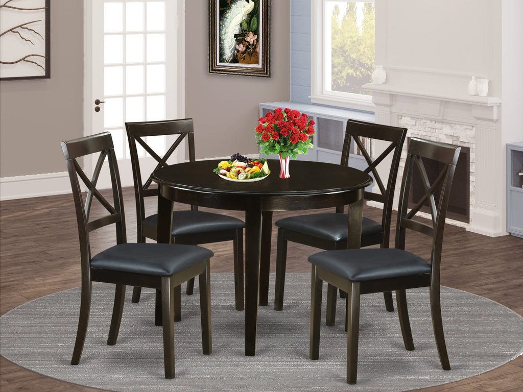 Unforgettable Dining with BOST5-ZCM-AT 5 Piece Set Featuring Round Table & Faux Leather Chairs, 42x42 Cappuccino
