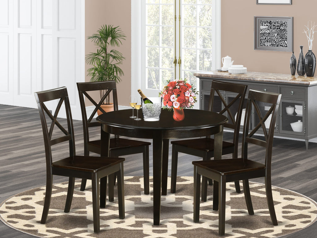 BOST5-OPG-Y Elegant 5-Piece Round Dining Table with Seating Set, 42 x 42, Chic Cappuccino Finish
