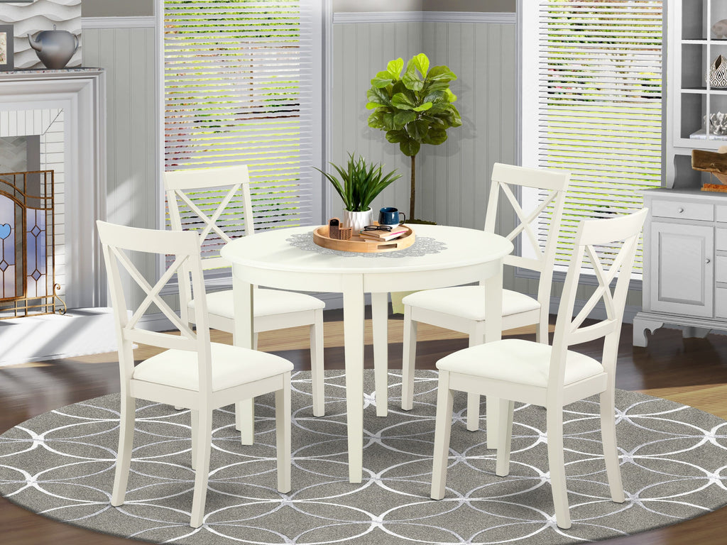 BOST5-6SR-CG 5 Piece Cozy Dining Ensemble with Circular Table & 4 Plush Chairs in Soft Linen Finish