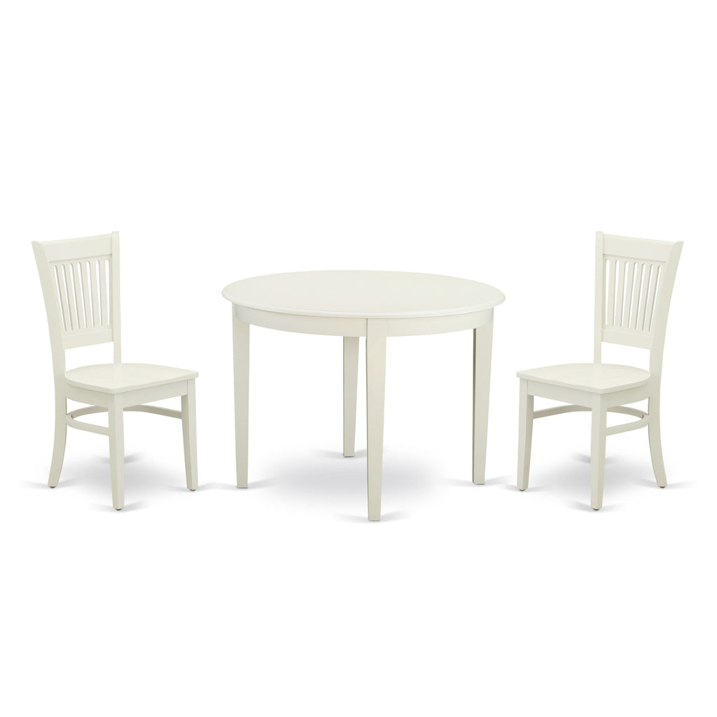 BOVA3-3FP-M Elegant 3 Piece Round Kitchen Set with Chairs in Chic Linen White Finish, 42x42