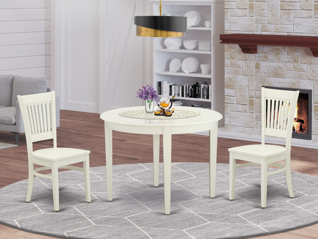 BOVA3-3FP-M Elegant 3 Piece Round Kitchen Set with Chairs in Chic Linen White Finish, 42x42