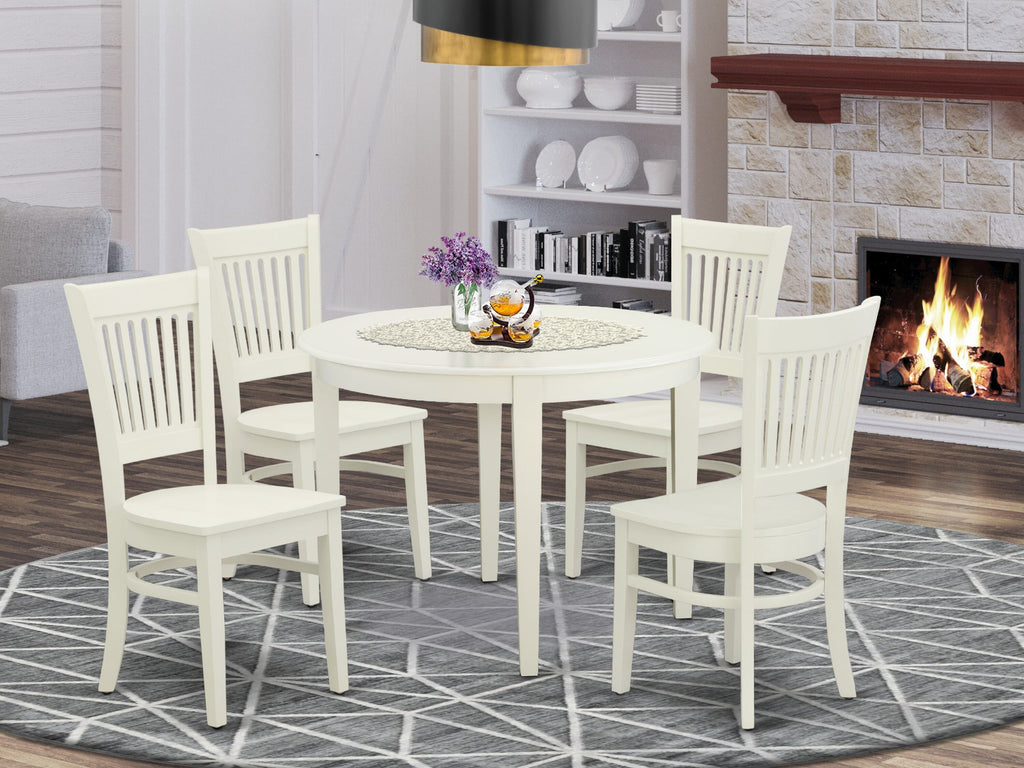 BOVA5-GGR-H Stylish 5 Piece Dining Set with Round Kitchen Table and 4 Seating Chairs in Light Finish, 42x42