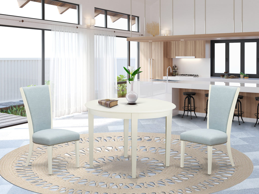 BOVE3-HOS-60 Three-Piece Dining Set - 42 Circular Table with a Pair of Parson Seats in White