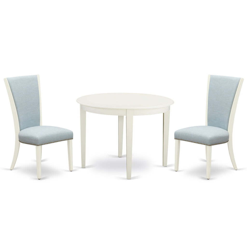 BOVE3-HOS-60 Three-Piece Dining Set - 42 Circular Table with a Pair of Parson Seats in White