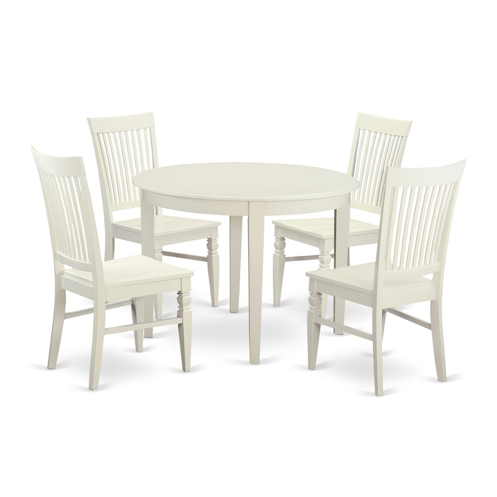 BOWE5-X87-5 5 Piece Kitchen Dining Collection Round Table & 4 Chairs Set, 42 in Soft Linen White