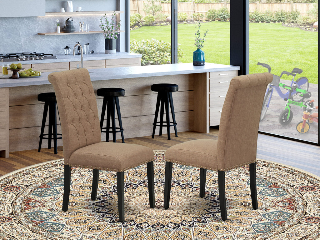 BRP1TQV Elegant Dining Chairs Set with Button Tufted Sable Linen and Nailhead Trim – Black, Set of Two