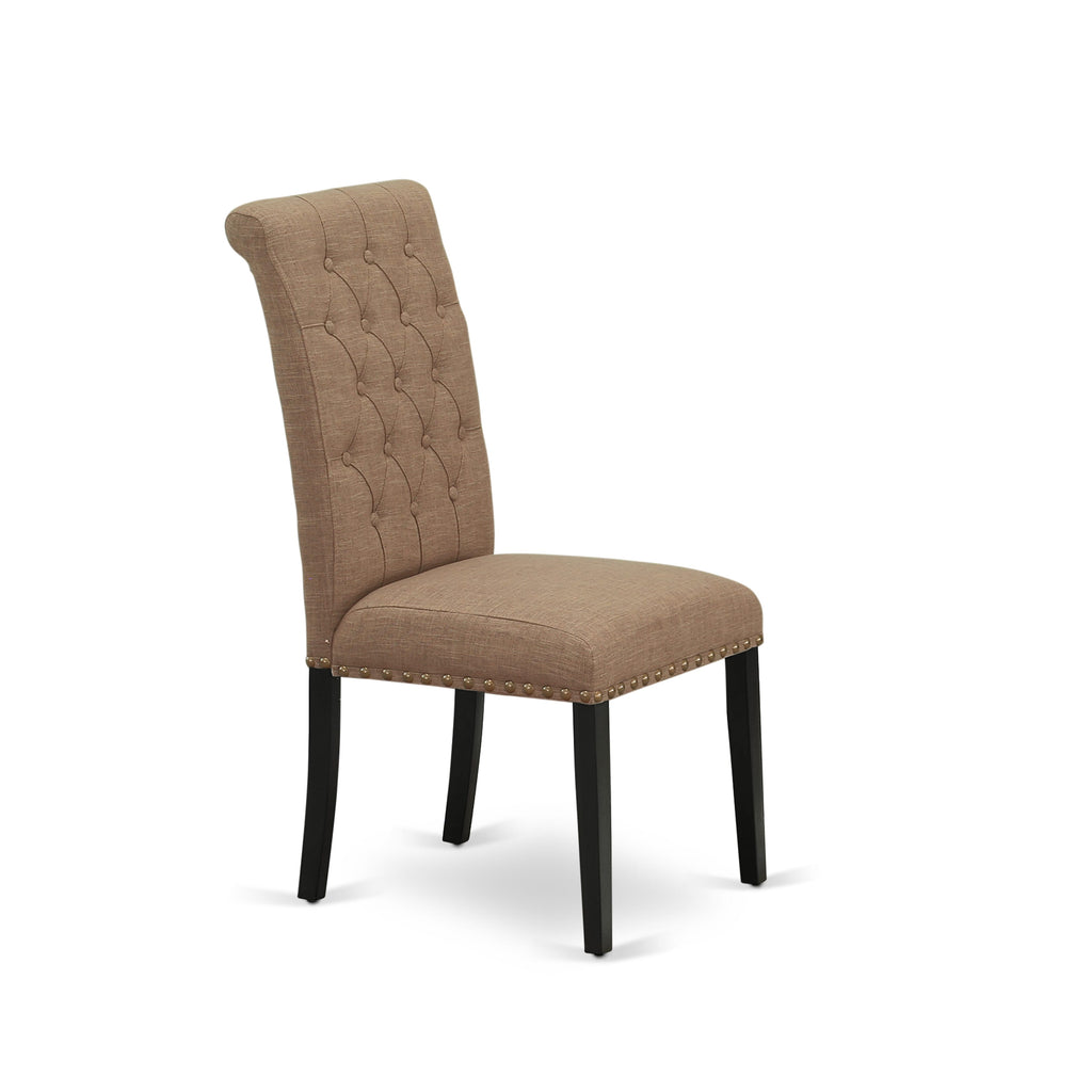 BRP1TQV Elegant Dining Chairs Set with Button Tufted Sable Linen and Nailhead Trim – Black, Set of Two