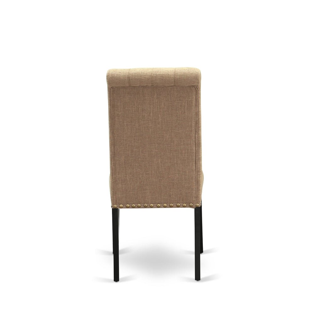 BRP1TQV Elegant Dining Chairs Set with Button Tufted Sable Linen and Nailhead Trim – Black, Set of Two