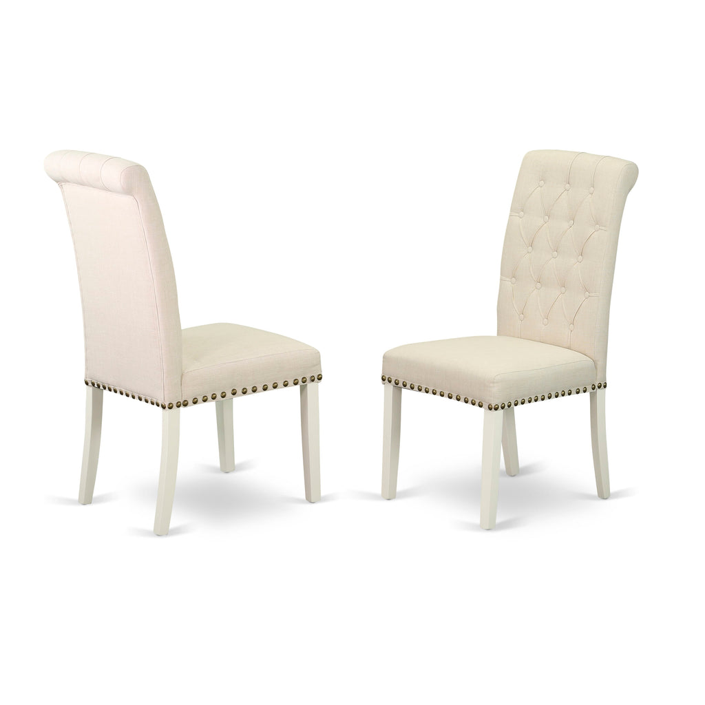 BRP2TJS Stylish Pair of Tufted Dining Chairs in Soft Beige with Nailhead Detail and White Finish