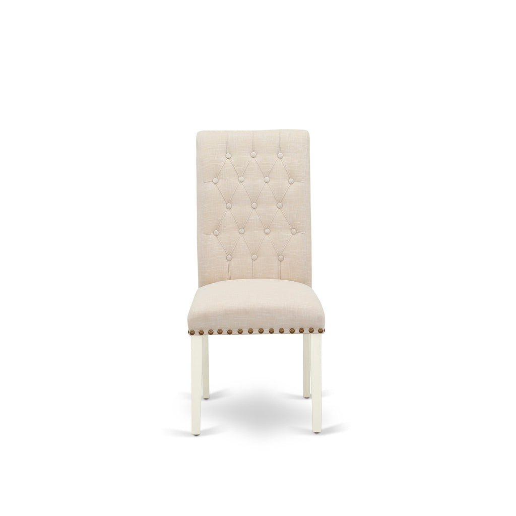 WEBR7-QRQ-16 Exquisite 7-Piece Rectangle Table Ensemble with Extendable Leaf & Cushioned Beige Chairs