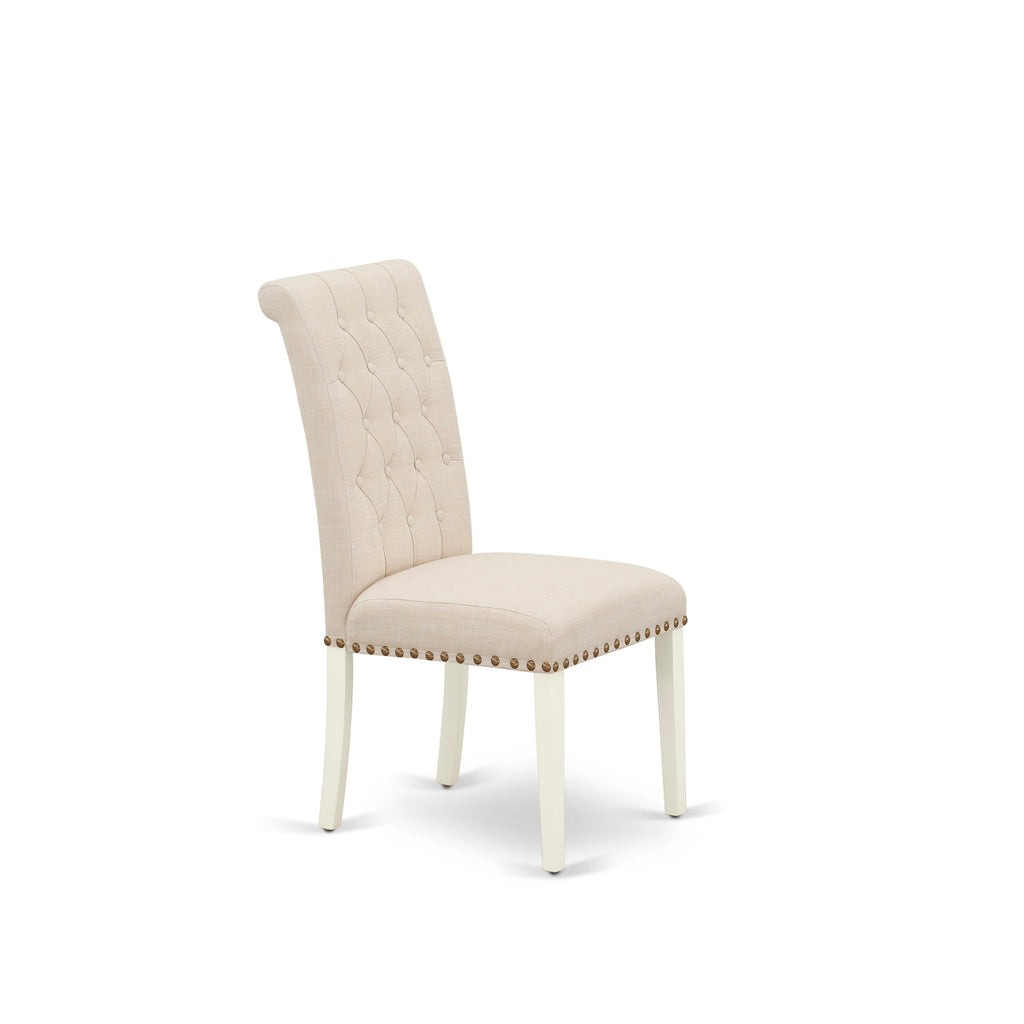 WEBR5-8OO-SA 5 Piece Dining Ensemble - Sleek Rectangle Table with Expandable Leaf and Plush Beige Chairs, 42x60, White