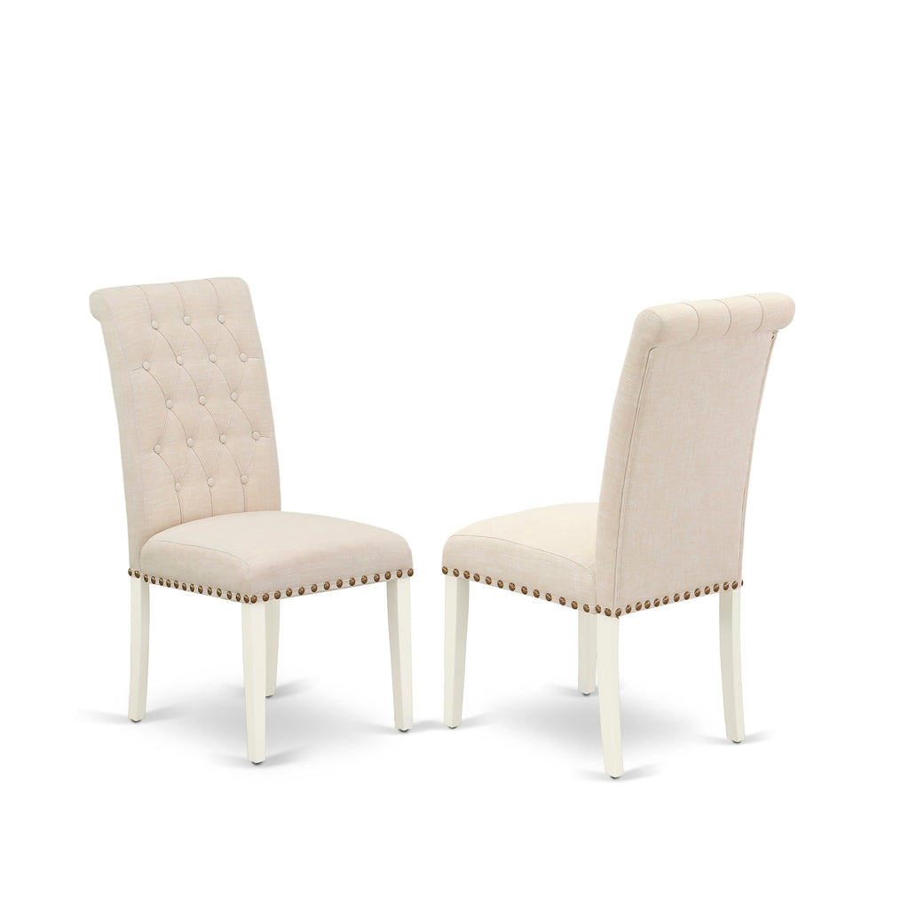 WEBR5-8OO-SA 5 Piece Dining Ensemble - Sleek Rectangle Table with Expandable Leaf and Plush Beige Chairs, 42x60, White