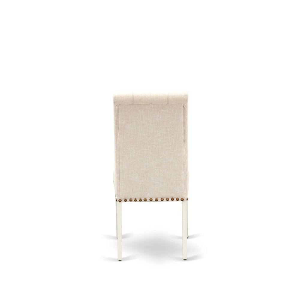 WEBR5-8OO-SA 5 Piece Dining Ensemble - Sleek Rectangle Table with Expandable Leaf and Plush Beige Chairs, 42x60, White