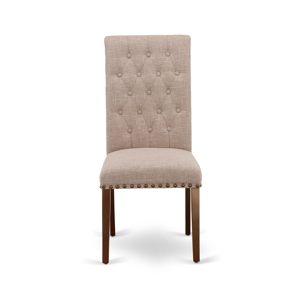 CABR5-42S-VZ 5-Piece Dining Set with Mahogany Table & Light Tan Linen Chairs - Rectangular & Elegant