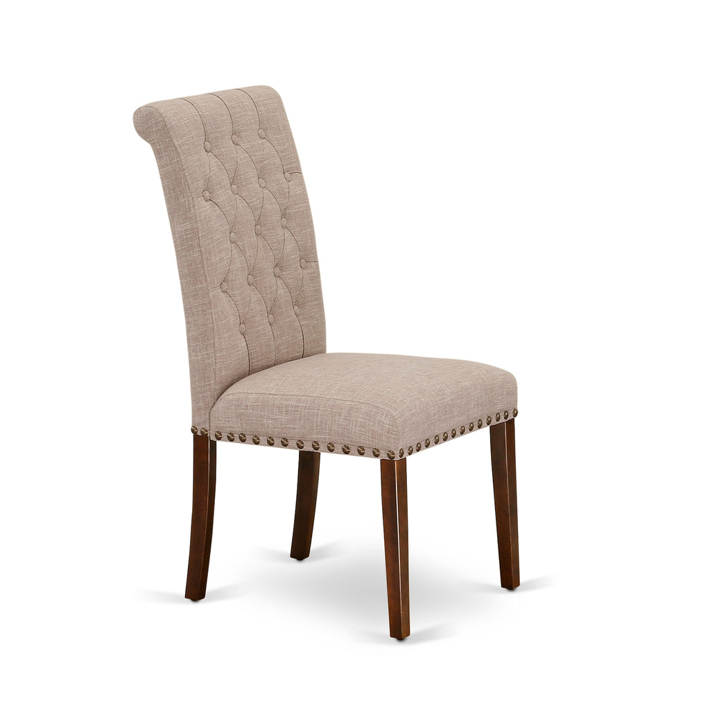 CABR5-42S-VZ 5-Piece Dining Set with Mahogany Table & Light Tan Linen Chairs - Rectangular & Elegant