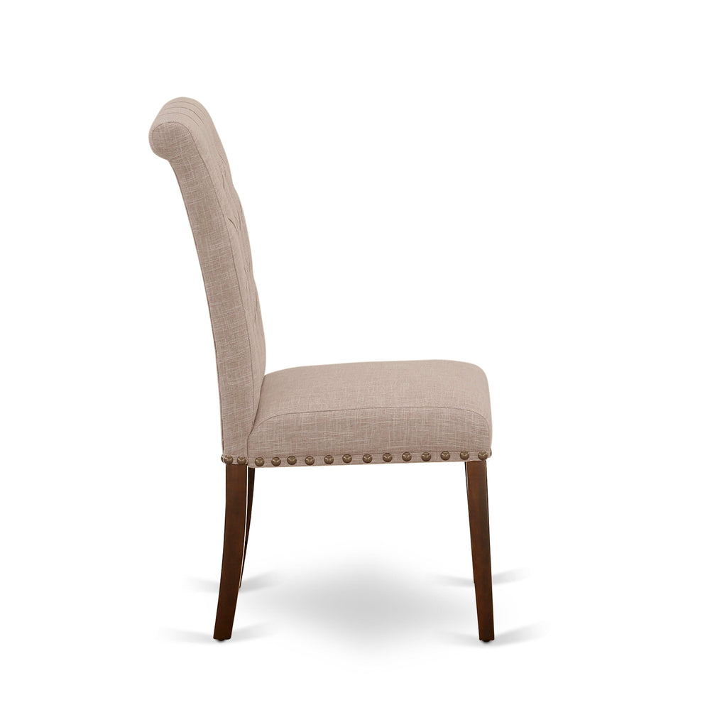 CABR5-42S-VZ 5-Piece Dining Set with Mahogany Table & Light Tan Linen Chairs - Rectangular & Elegant
