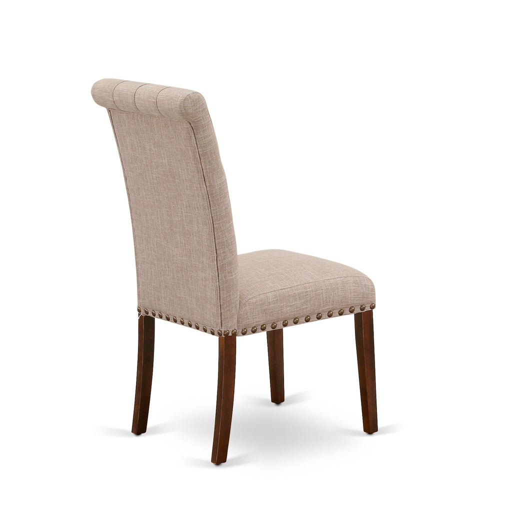 CABR5-42S-VZ 5-Piece Dining Set with Mahogany Table & Light Tan Linen Chairs - Rectangular & Elegant