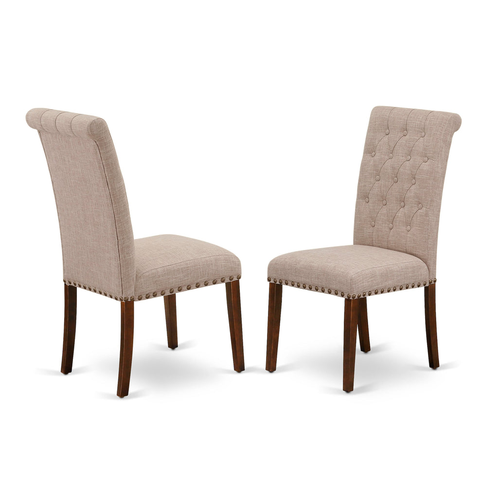 CABR5-42S-VZ 5-Piece Dining Set with Mahogany Table & Light Tan Linen Chairs - Rectangular & Elegant