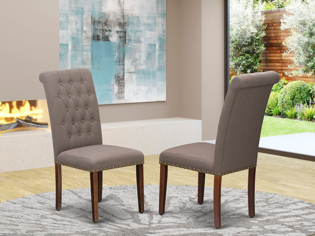 BRP3TB3 3-Piece Mahogany Dining Chair Set with Brown Tufted Fabric and Nailhead Trim