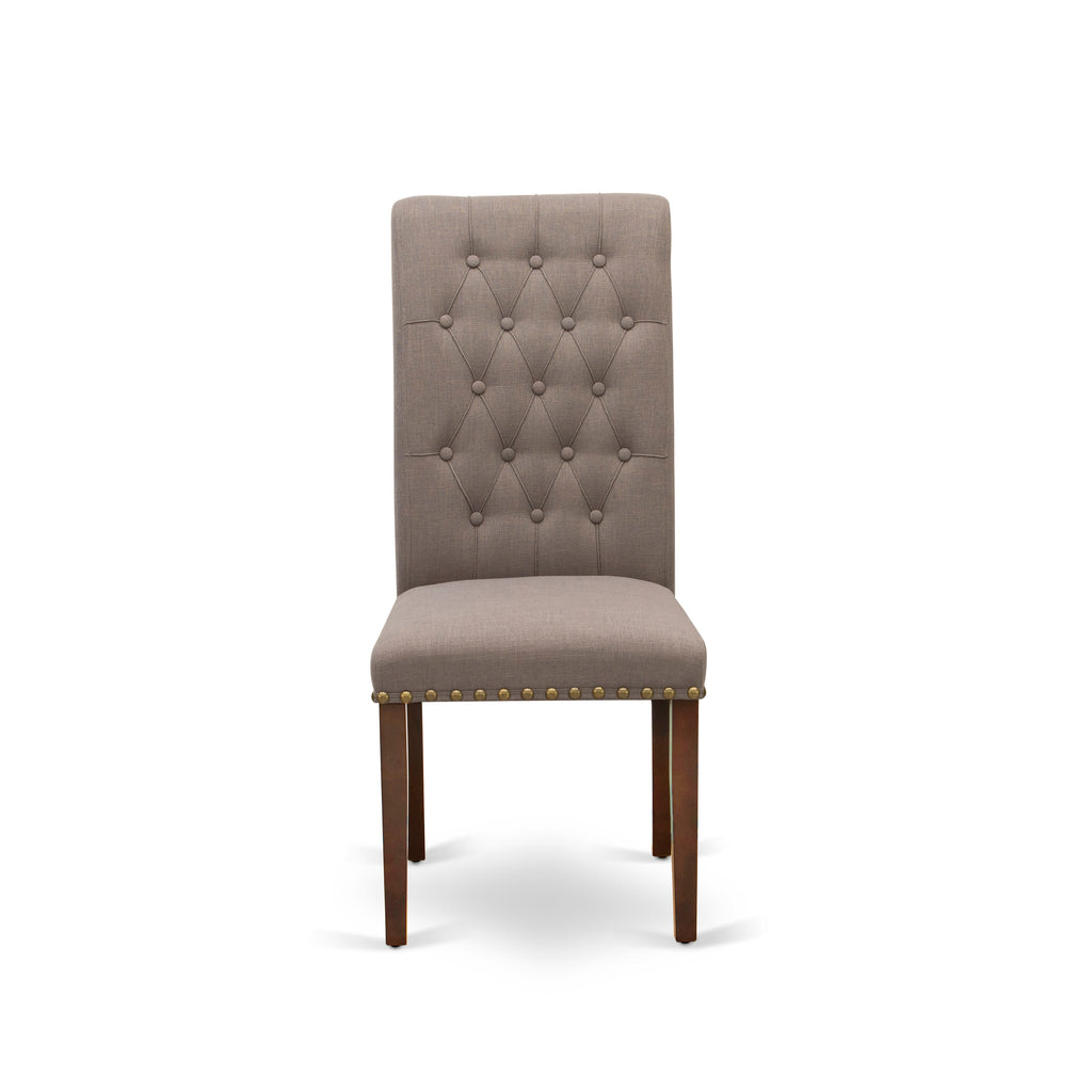 BRP3TB3 3-Piece Mahogany Dining Chair Set with Brown Tufted Fabric and Nailhead Trim