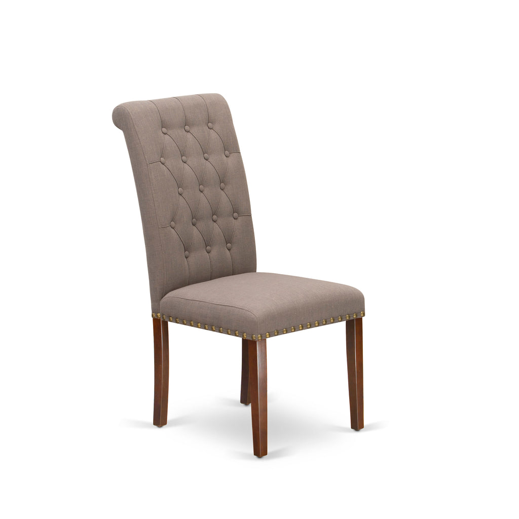 BRP3TB3 3-Piece Mahogany Dining Chair Set with Brown Tufted Fabric and Nailhead Trim
