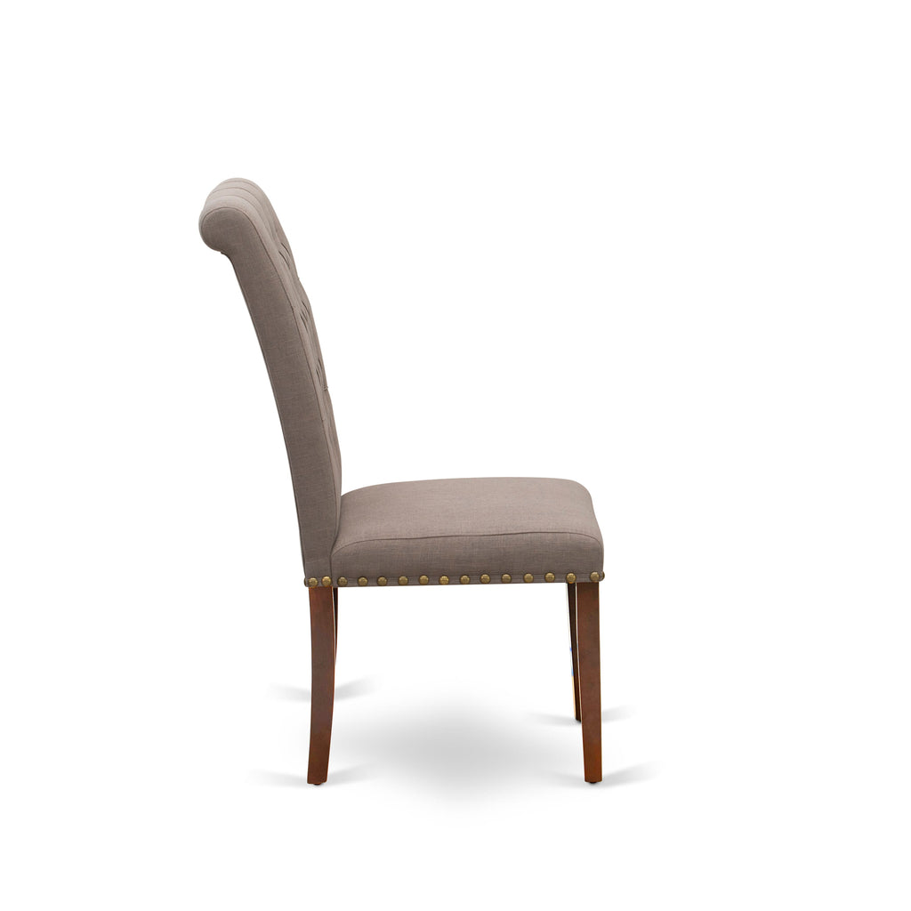 BRP3TB3 3-Piece Mahogany Dining Chair Set with Brown Tufted Fabric and Nailhead Trim