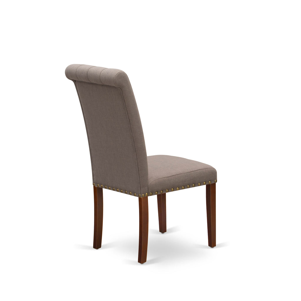 BRP3TB3 3-Piece Mahogany Dining Chair Set with Brown Tufted Fabric and Nailhead Trim