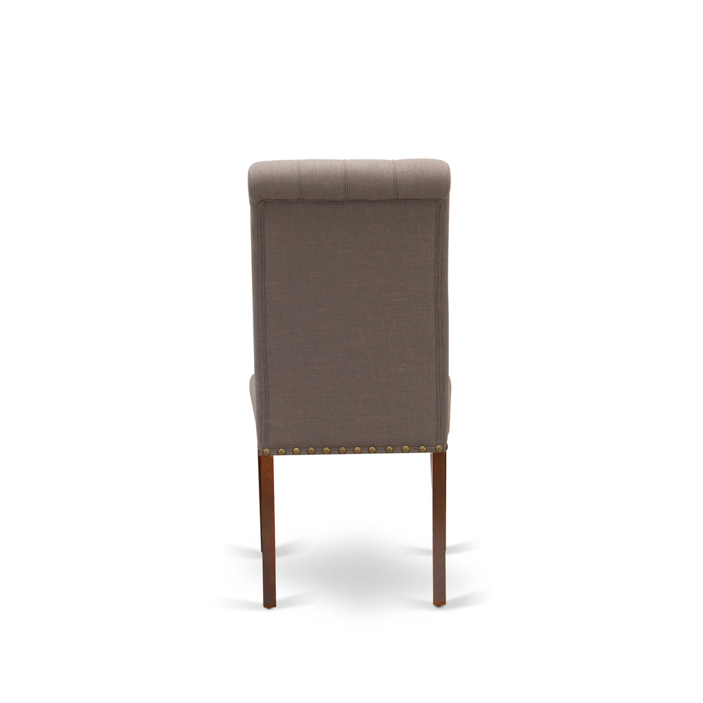 BRP3TB3 3-Piece Mahogany Dining Chair Set with Brown Tufted Fabric and Nailhead Trim