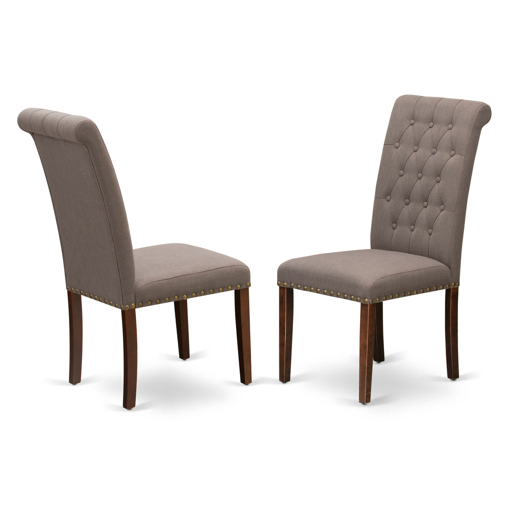 BRP3TB3 3-Piece Mahogany Dining Chair Set with Brown Tufted Fabric and Nailhead Trim