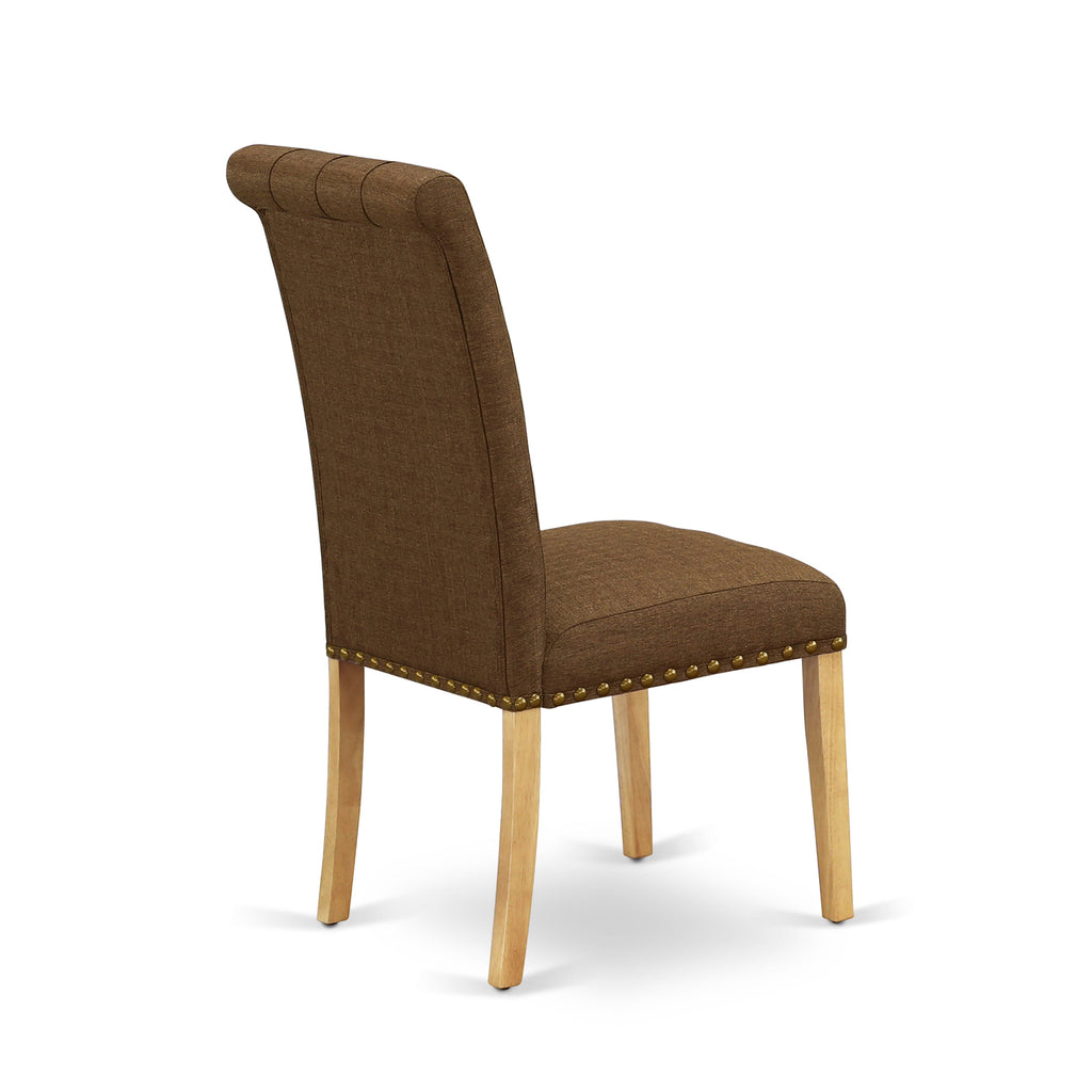 ANBR3-DO2-GR Dining Ensemble 3-Piece Set with Round Table and Two Grey Parsons Chairs, Oak Finish