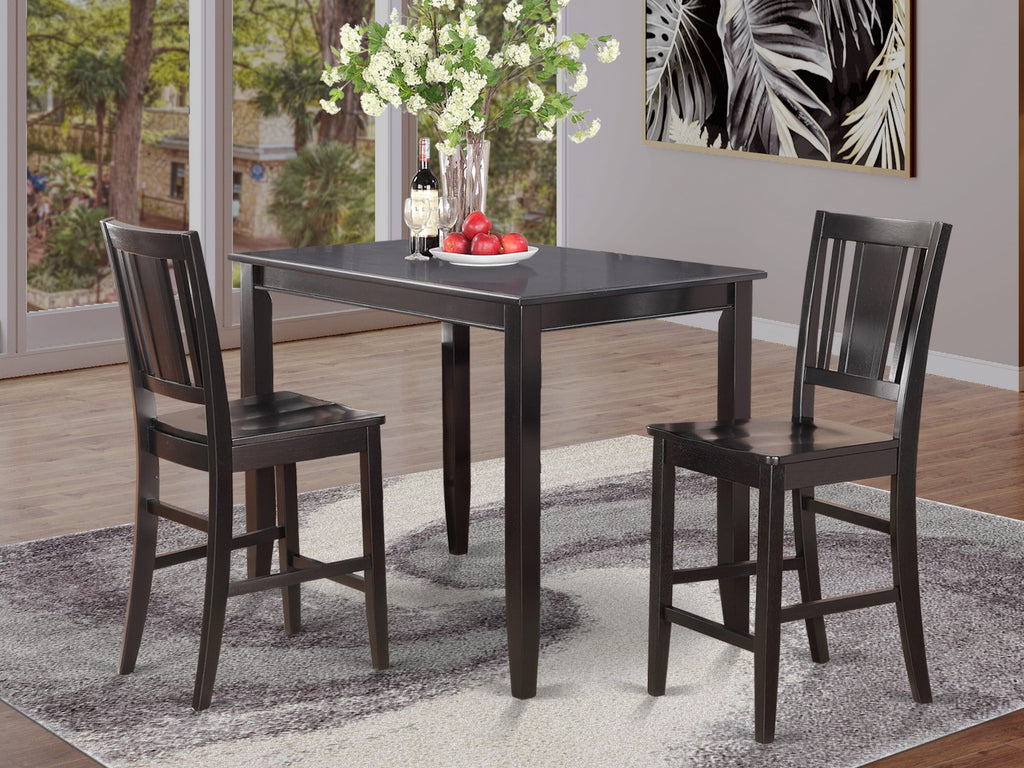 BUCK3-FPY-Q Elegant 3-Piece Counter-Height Dining Set with Rectangular Table & Wooden Chairs - Black 30x48 Inches