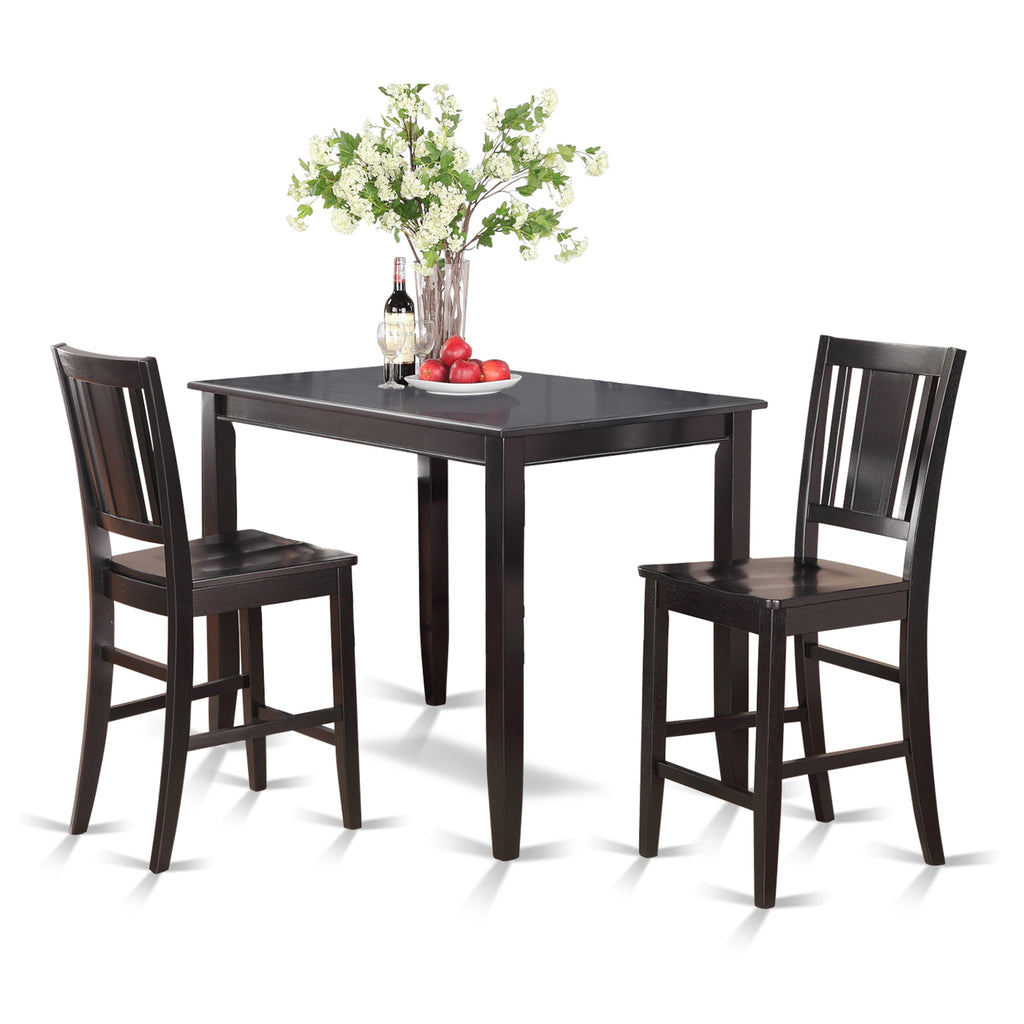 BUCK3-FPY-Q Elegant 3-Piece Counter-Height Dining Set with Rectangular Table & Wooden Chairs - Black 30x48 Inches