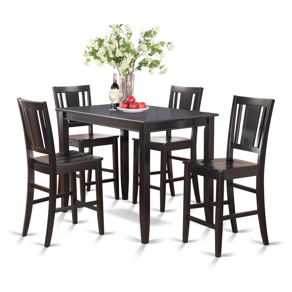 BUCK5-5IB-E 5-Piece Counter Height Dining Set with Rectangular Table and 4 Seats, 30x48, Black