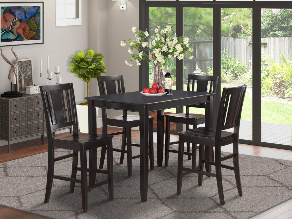 BUCK5-5IB-E 5-Piece Counter Height Dining Set with Rectangular Table and 4 Seats, 30x48, Black