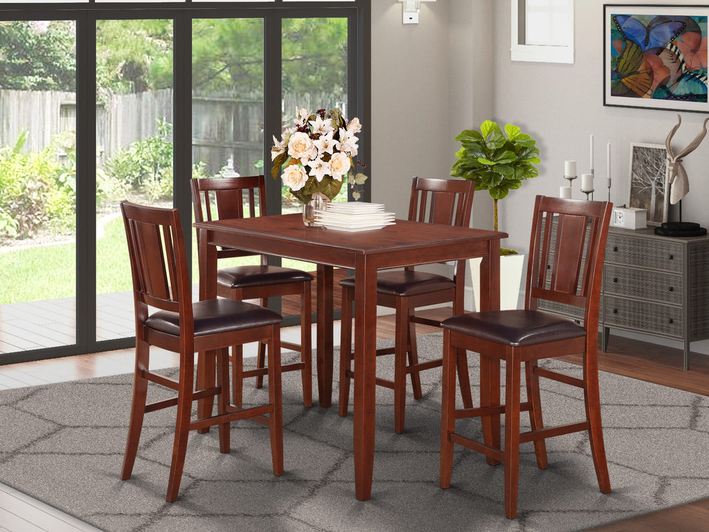 BUCK5-S17-4A 5-Piece Bar-Height Dining Set with Rectangle Table & 4 Elegant Chairs - Mahogany Finish