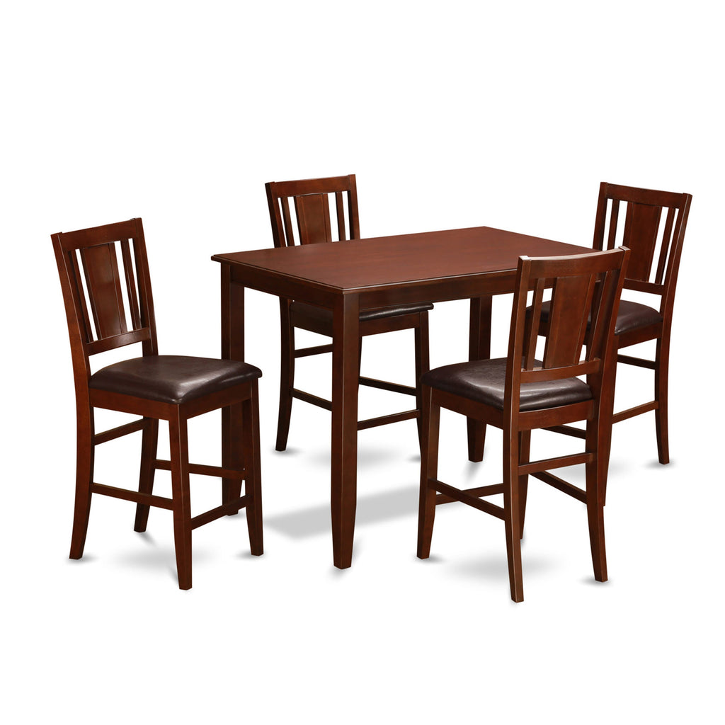 BUCK5-S17-4A 5-Piece Bar-Height Dining Set with Rectangle Table & 4 Elegant Chairs - Mahogany Finish