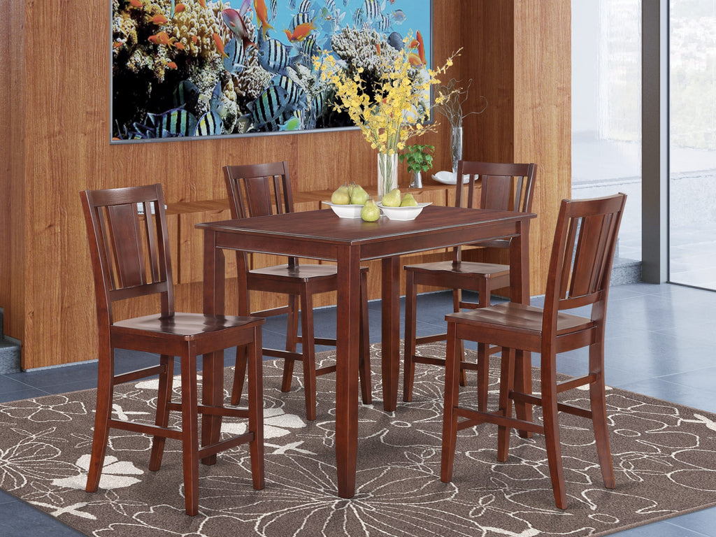 BUCK5-5P6-6 5-Piece Counter Set with Rectangular Table and Four Chairs, 30x48 in Warm Mahogany Finish