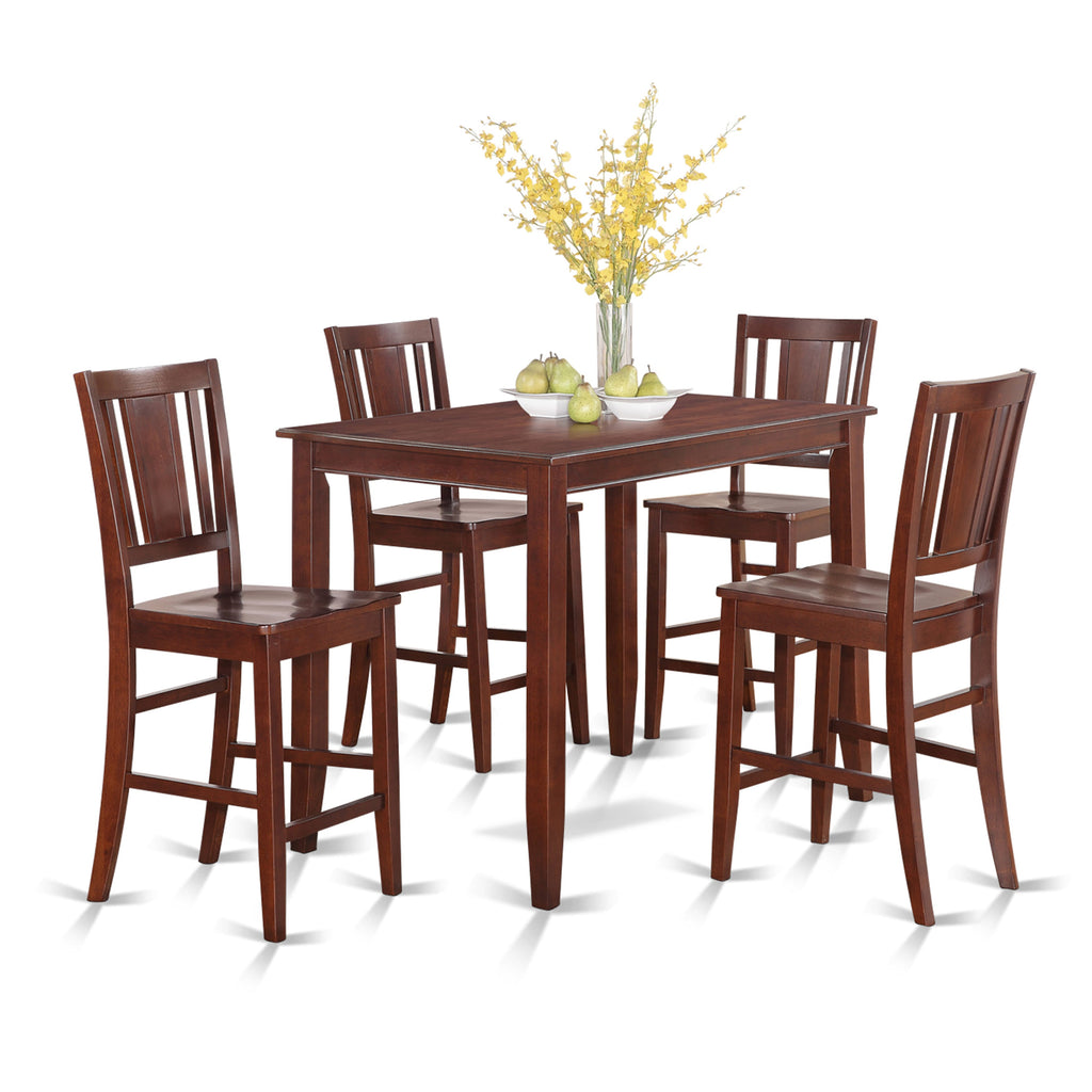BUCK5-5P6-6 5-Piece Counter Set with Rectangular Table and Four Chairs, 30x48 in Warm Mahogany Finish