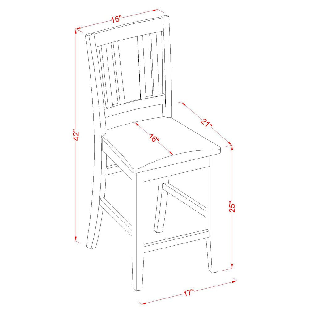 DUBU71-5ML-KT 7 Pc Mahogany Counter Height Dining Set Rectangle Table & 6 Leather-Style Chairs, 36x60 In