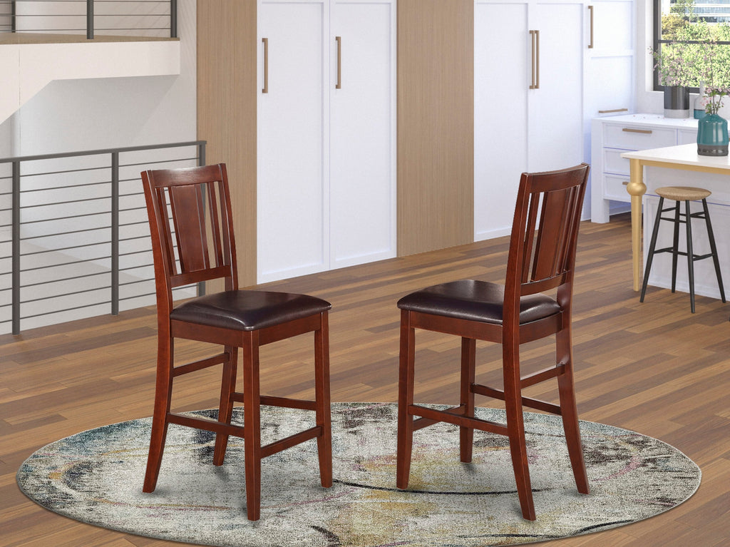 Mahogany BUS-M7Y-G0 Stylish Counter Height Chairs with Faux Leather, Wood Set of 2 for Kitchens