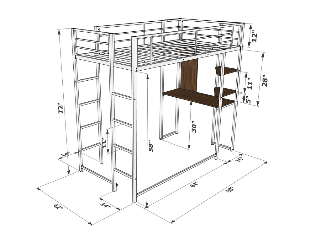 Adventurous BUTLBQN Twin Loft Bed with Elegant Black Powder Coating Finish for Creative Kids