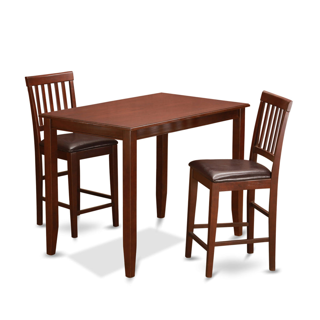 BUVN3-7XF-SC 3-Piece Counter Height Dining Set with Rectangle Table & 2 Faux Leather Chairs, Mahogany, 30x48