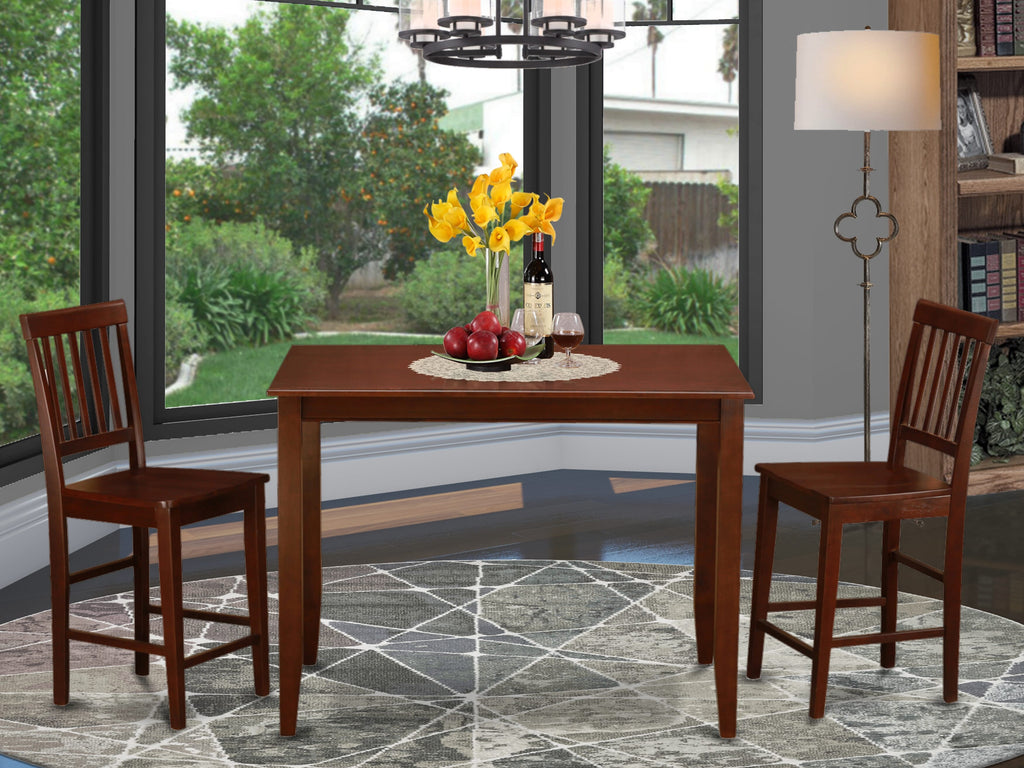 BUVN3-OE9-7 3-Piece Counter Height Dining Ensemble with a Rectangular Pub Table and Two Chairs in Mahogany Finish, 30x48 In.
