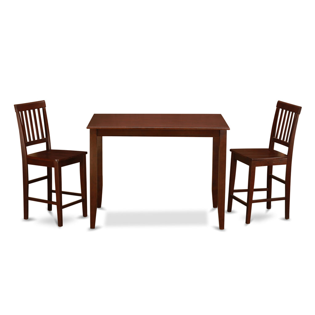 BUVN3-OE9-7 3-Piece Counter Height Dining Ensemble with a Rectangular Pub Table and Two Chairs in Mahogany Finish, 30x48 In.
