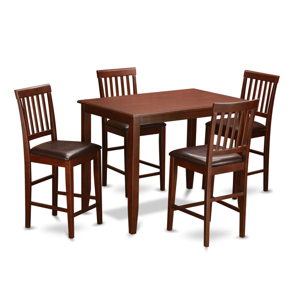 BUVN5-G5Q-PG Elegant 5-Piece High Top Dining Ensemble - Includes Rectangular Table and 4 Faux Leather Seats, Mahogany Finish